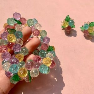 Vintage flower bracelet and earrings matching set